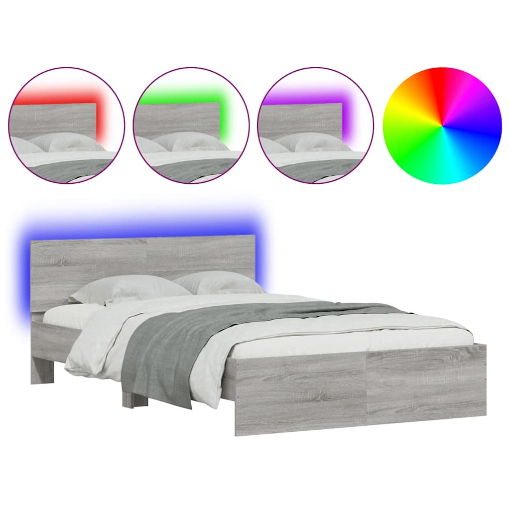vidaXL Πλαίσιο Κρεβατιού με Κεφαλάρι/LED Γκρι Sonoma 140x190 εκ.