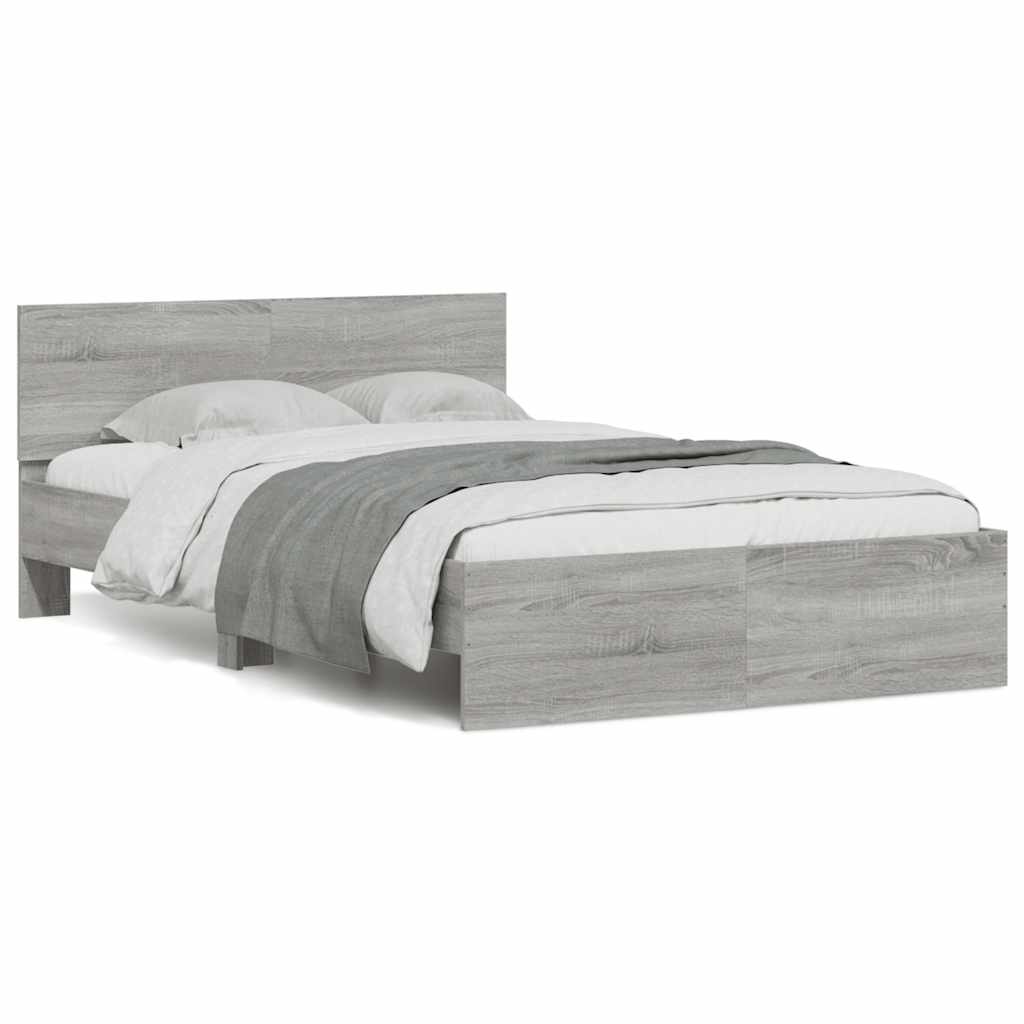 vidaXL Πλαίσιο Κρεβατιού με Κεφαλάρι/LED Γκρι Sonoma 135x190 εκ.