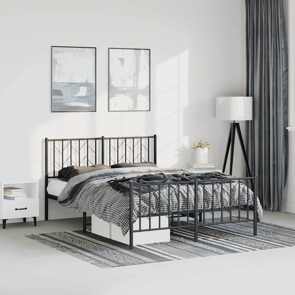vidaXL Πλαίσιο Κρεβατιού με Κεφαλάρι&Ποδαρικό Μαύρο 193x20 εκ. Μέταλλο