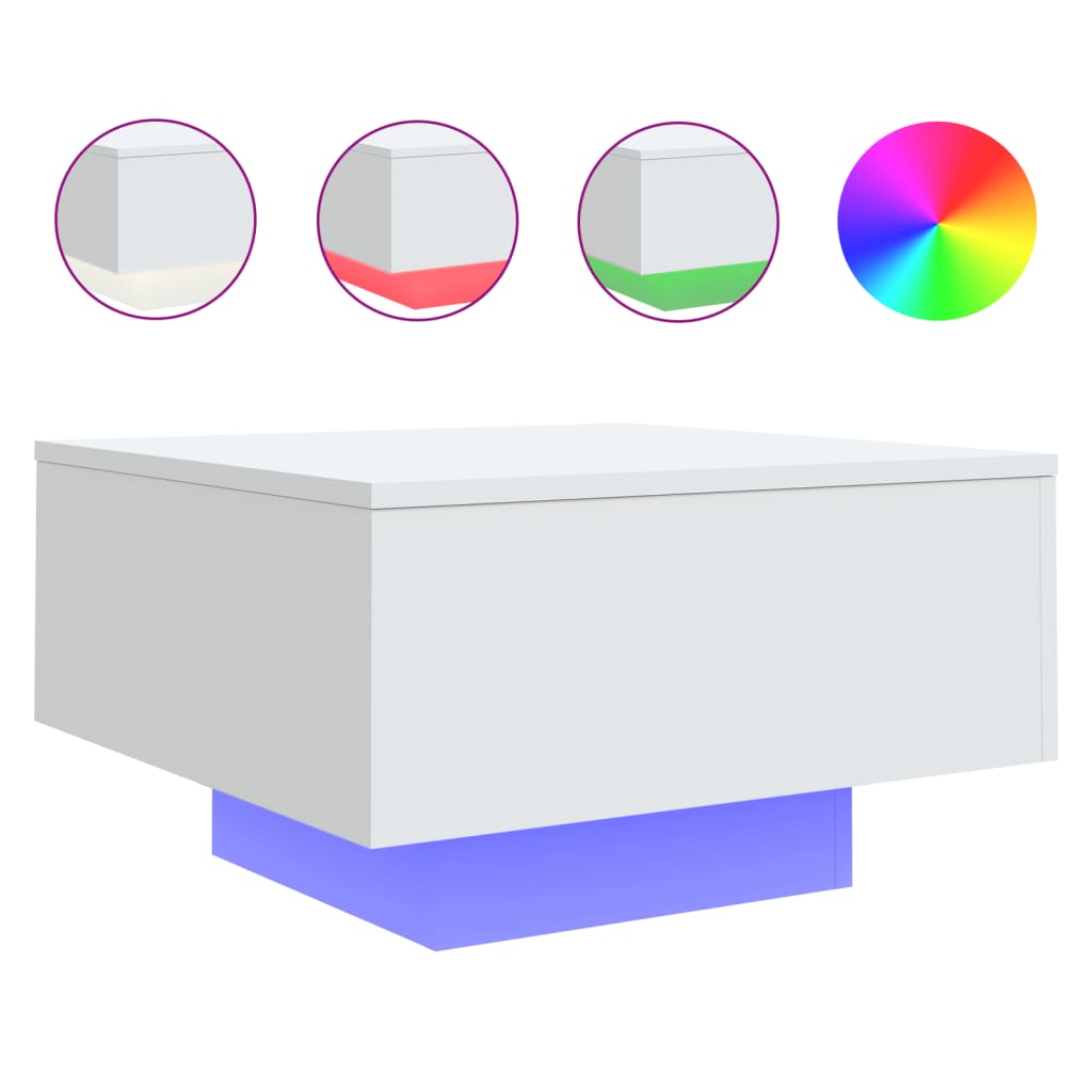 vidaXL Τραπεζάκι Σαλονιού με Φώτα LED Λευκό 55x55x31 εκ.