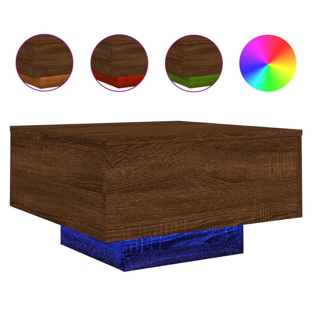 vidaXL Τραπεζάκι Σαλονιού με Φώτα LED Καφέ Δρυς 55x55x31 εκ.