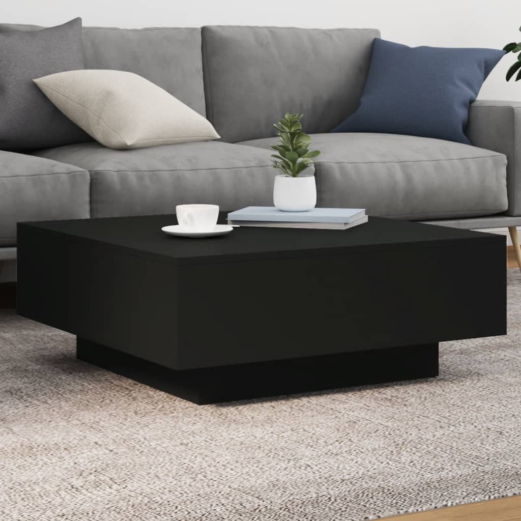 vidaXL Τραπεζάκι Σαλονιού με Φώτα LED Μαύρο 80x80x31 εκ.
