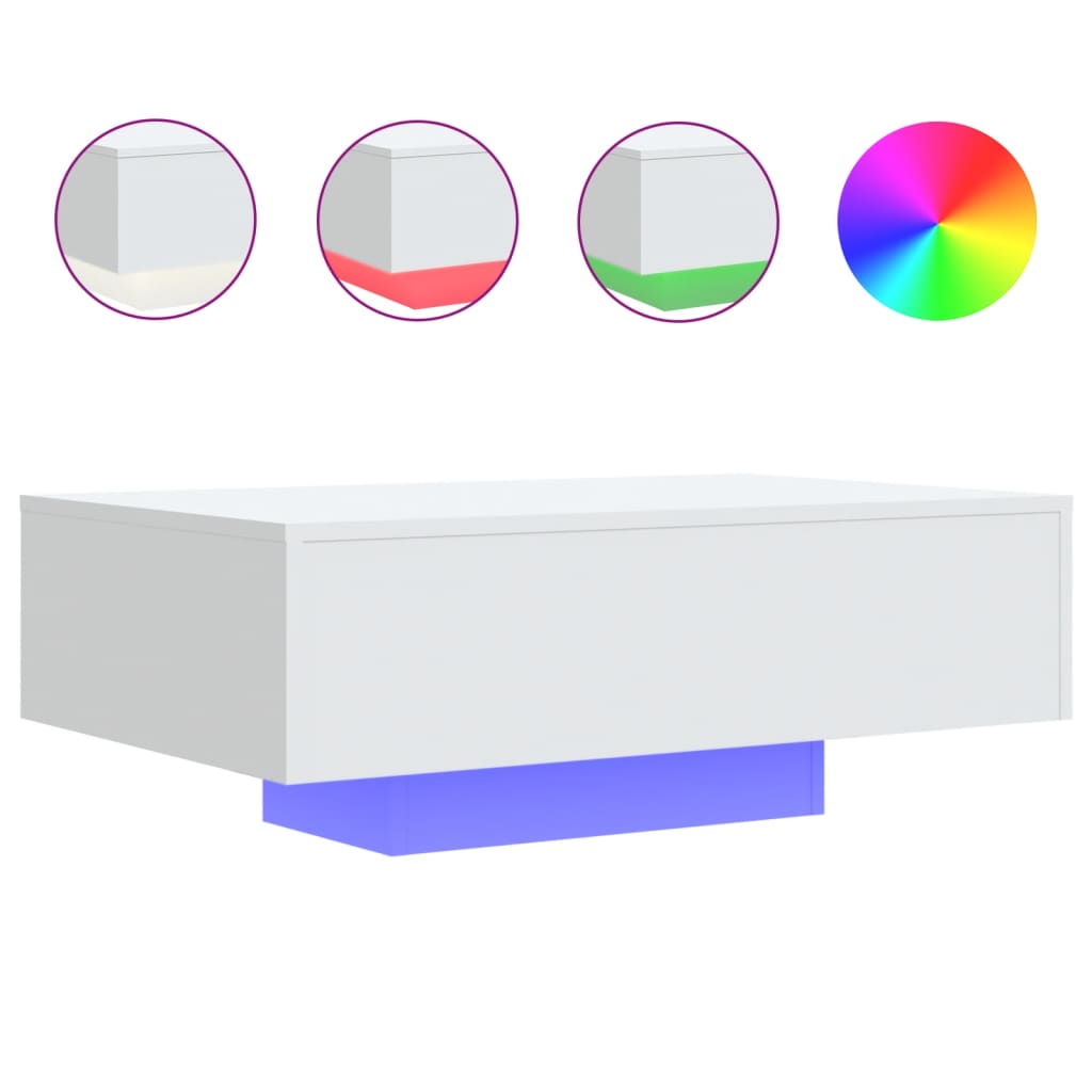 vidaXL Τραπεζάκι Σαλονιού με Φώτα LED Λευκό 85x55x31 εκ.