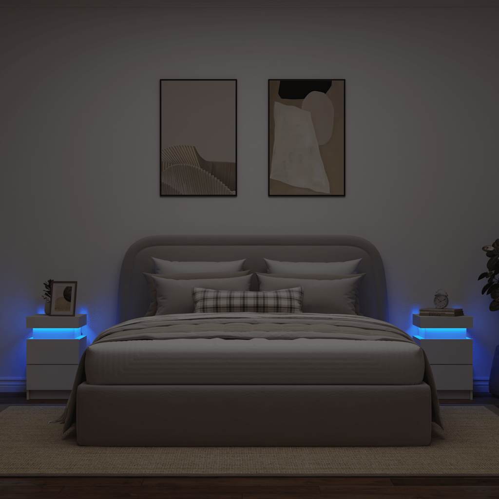 vidaXL Κομοδίνα με Φώτα LED 2 Τεμ. Λευκά 35 x 39 x 55 εκ.