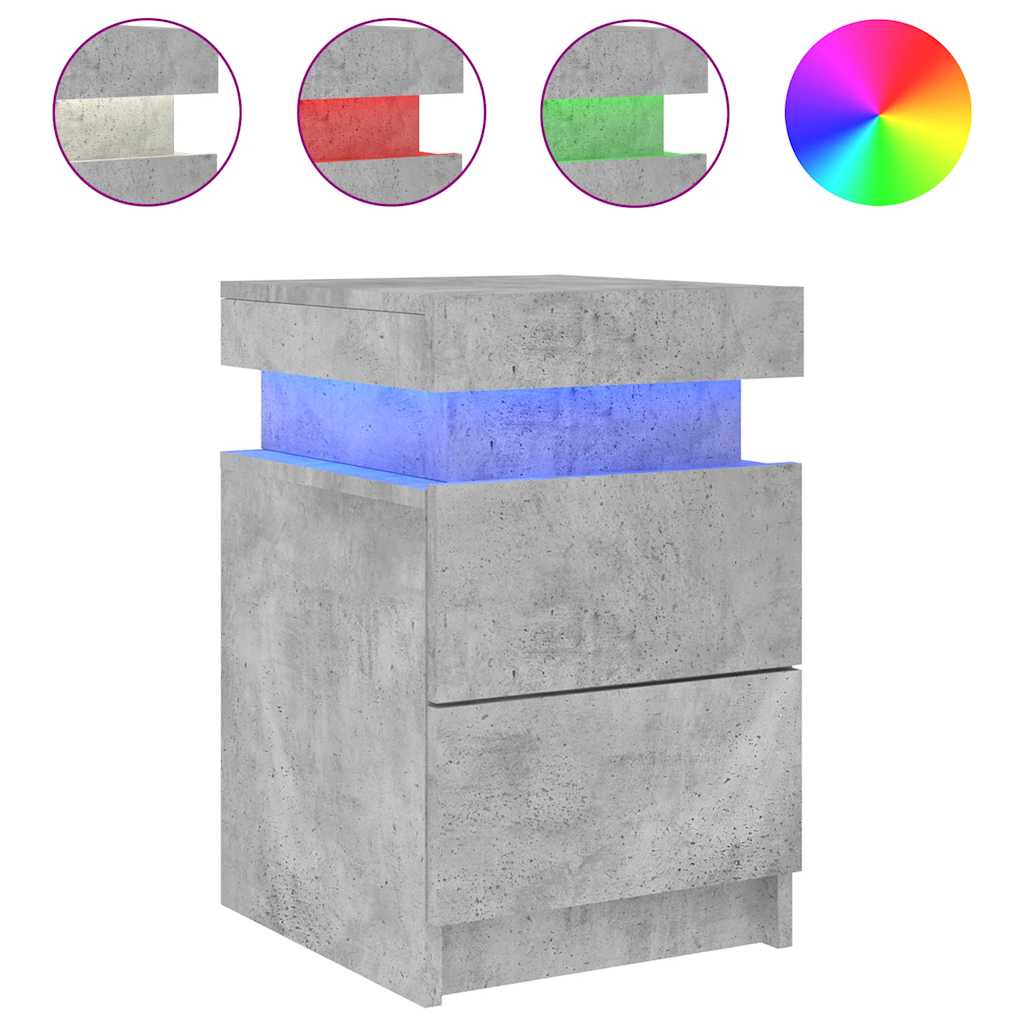 vidaXL Κομοδίνο με Φώτα LED Γκρι Σκυροδέματος 35 x 39 x 55 εκ.