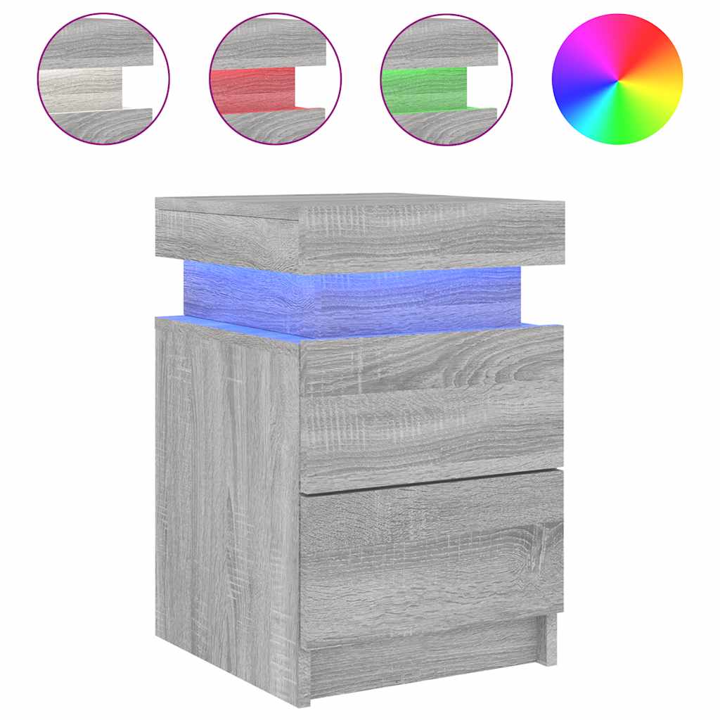 vidaXL Κομοδίνο με Φώτα LED Γκρι Sonoma 35 x 39 x 55 εκ.