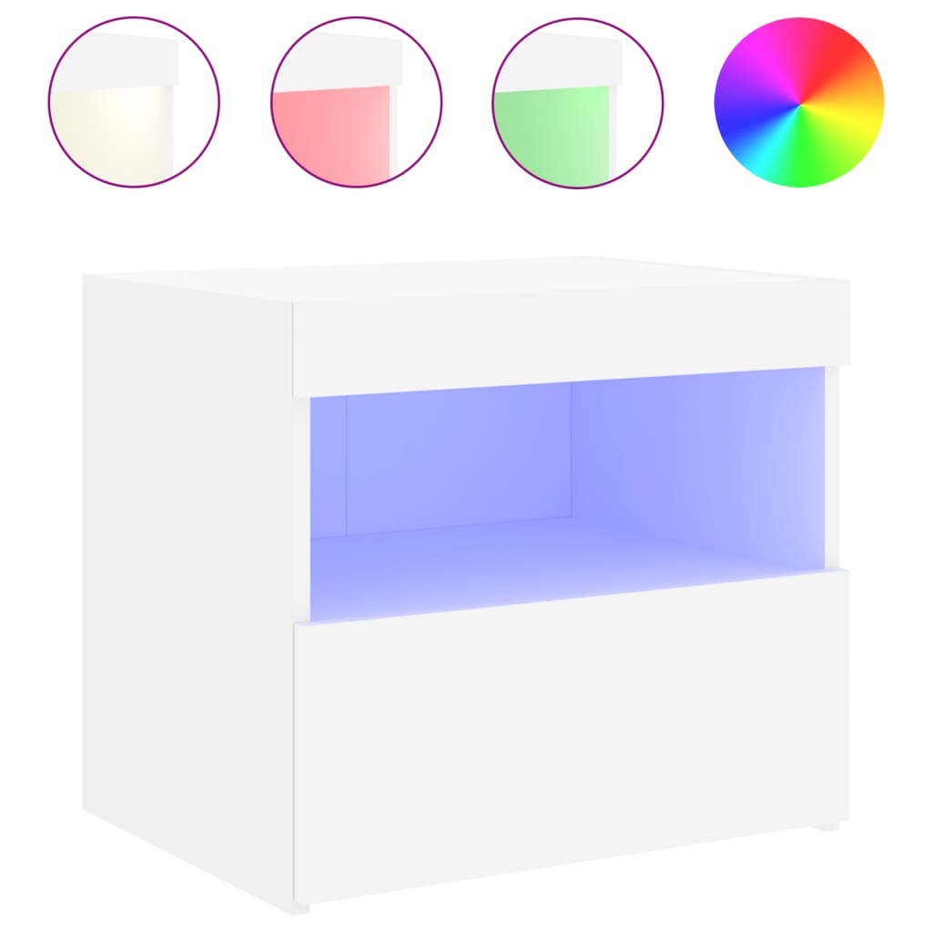 vidaXL Κομοδίνο με Φώτα LED Λευκό 50 x 40 x 45 εκ.