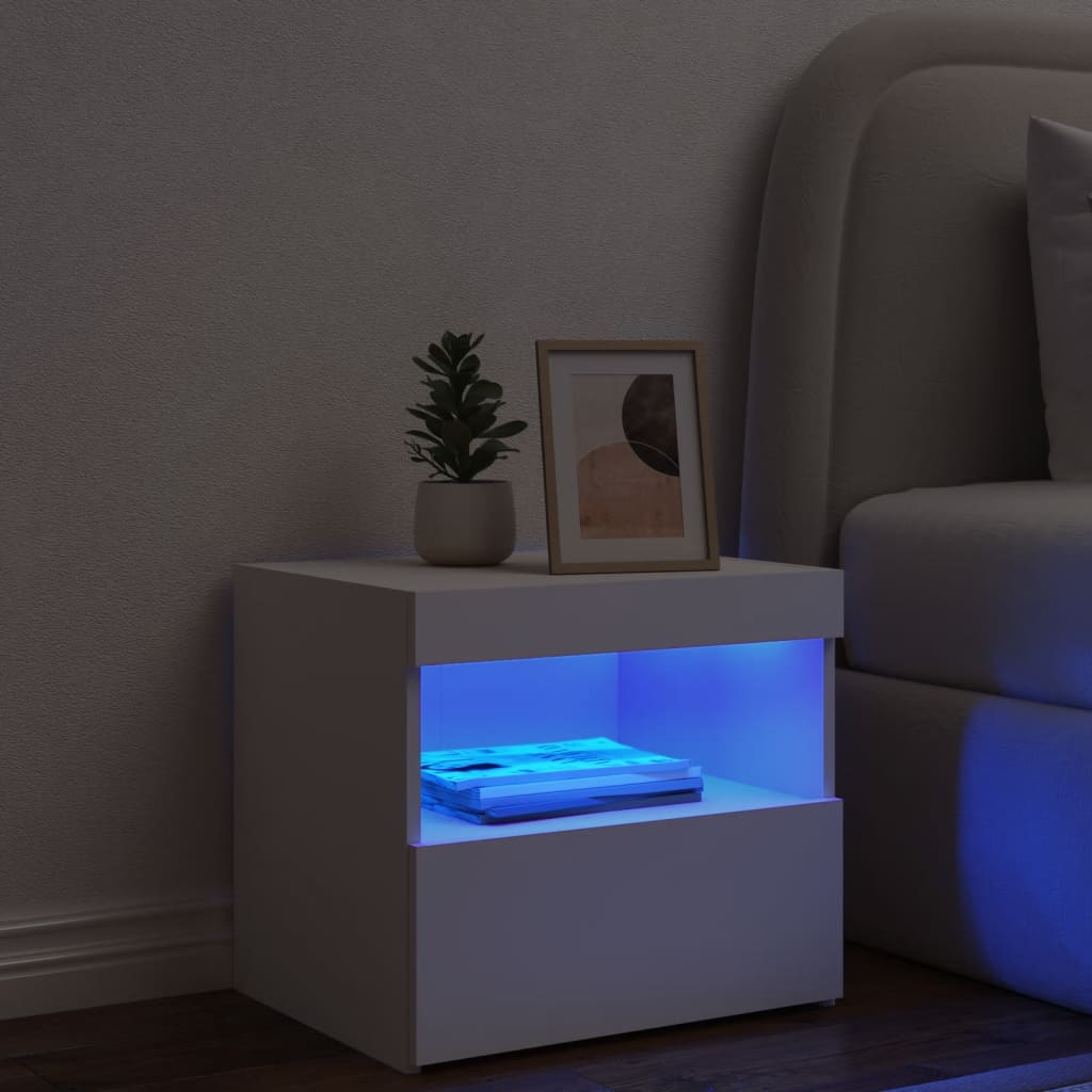 vidaXL Κομοδίνο με Φώτα LED Λευκό 50 x 40 x 45 εκ.