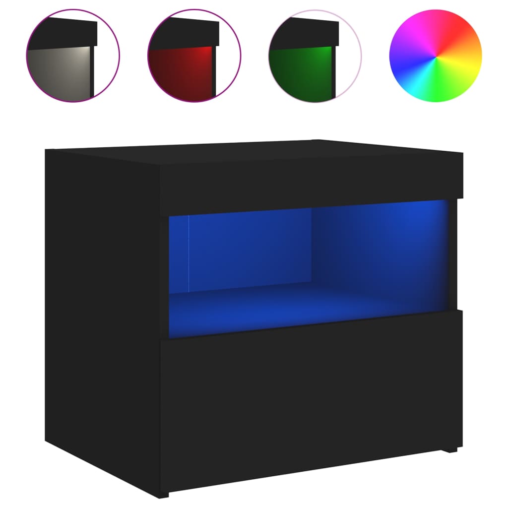vidaXL Κομοδίνο με Φώτα LED Μαύρο 50 x 40 x 45 εκ.