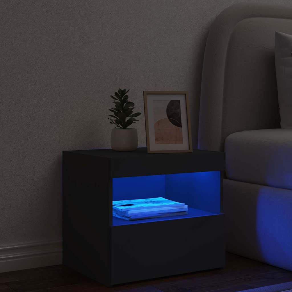 vidaXL Κομοδίνο με Φώτα LED Μαύρο 50 x 40 x 45 εκ.