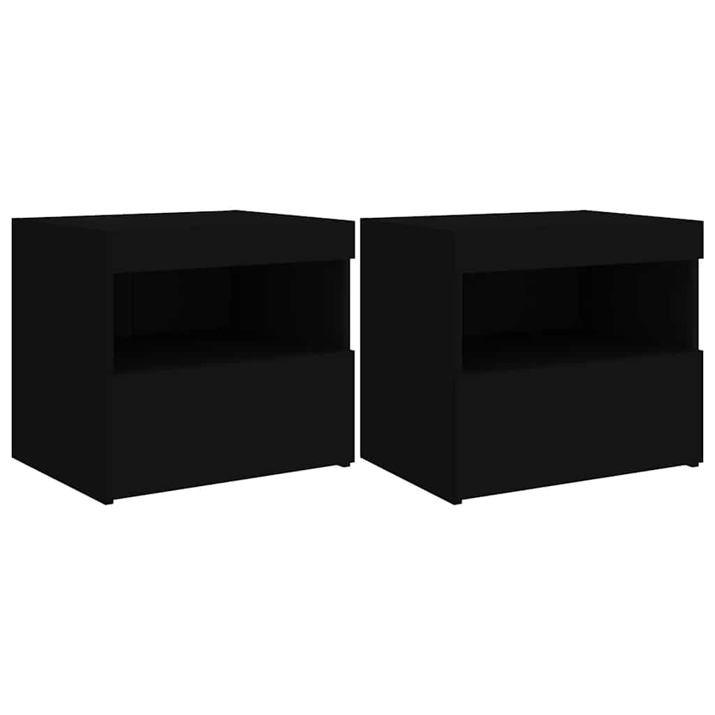 vidaXL Κομοδίνα με Φώτα LED 2 τεμ. Μαύρα 50 x 40 x 45 εκ.