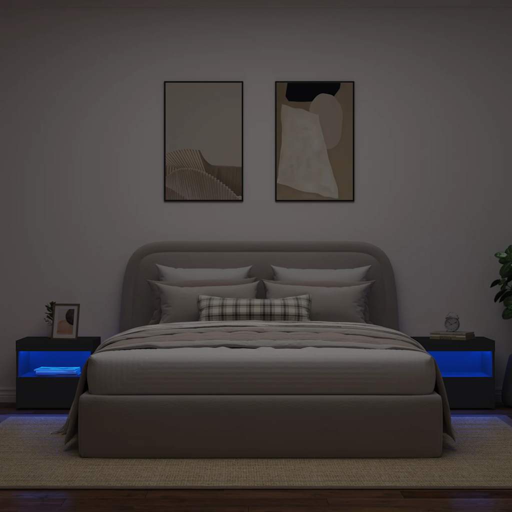 vidaXL Κομοδίνα με Φώτα LED 2 τεμ. Μαύρα 50 x 40 x 45 εκ.