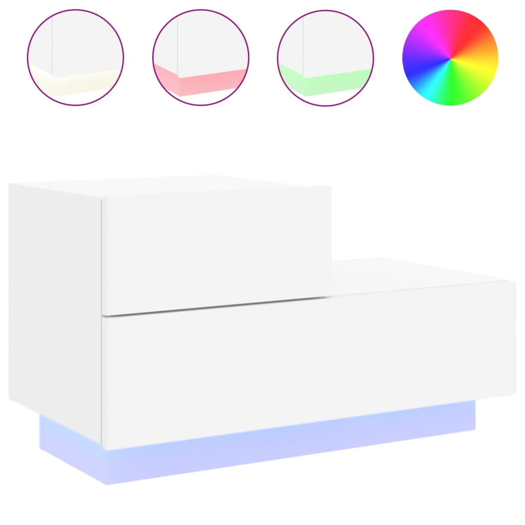 vidaXL Κομοδίνο με Φώτα LED Λευκό 70 x 36 x 40,5 εκ.