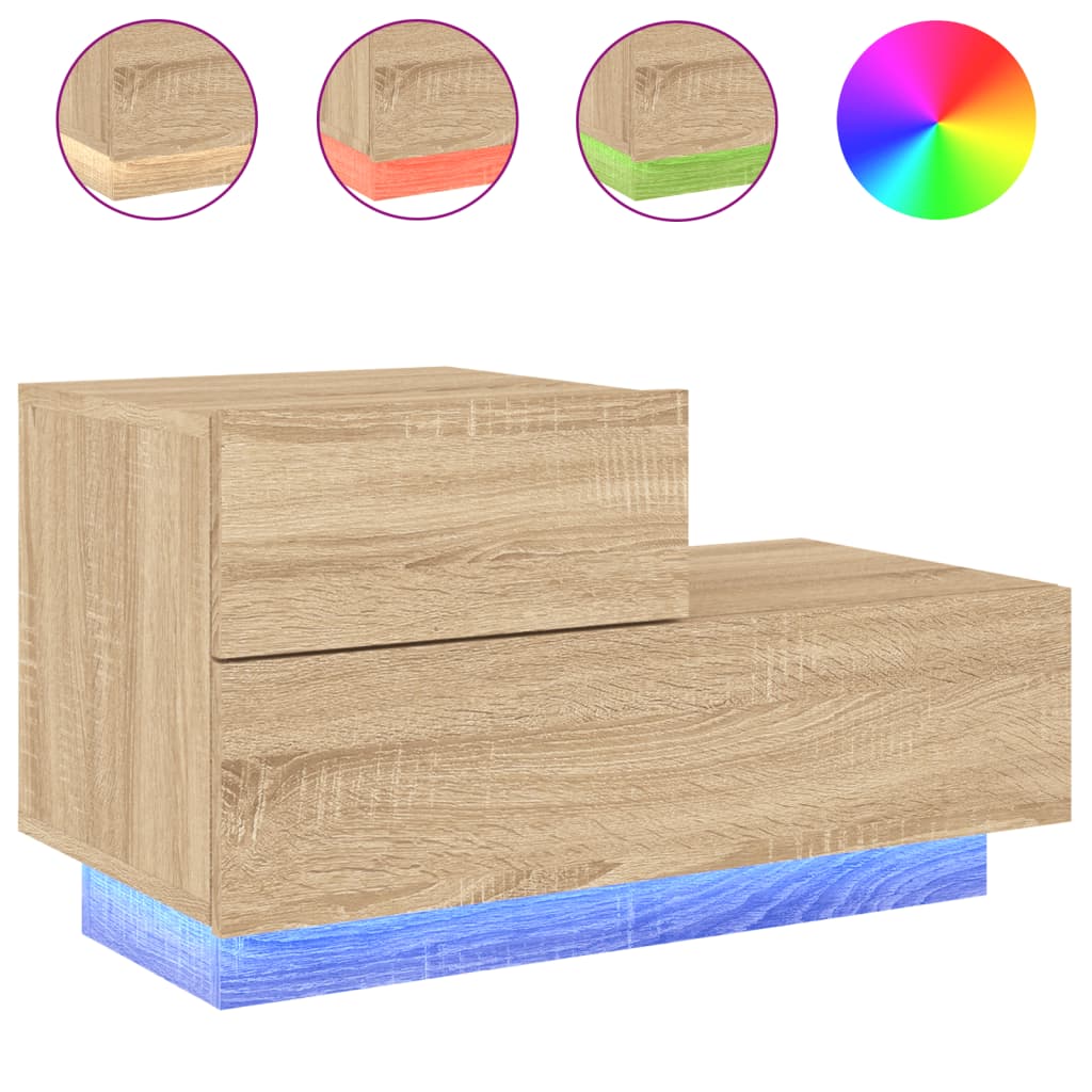 vidaXL Κομοδίνο με Φώτα LED Sonoma Δρυς 70 x 36 x 40,5 εκ.