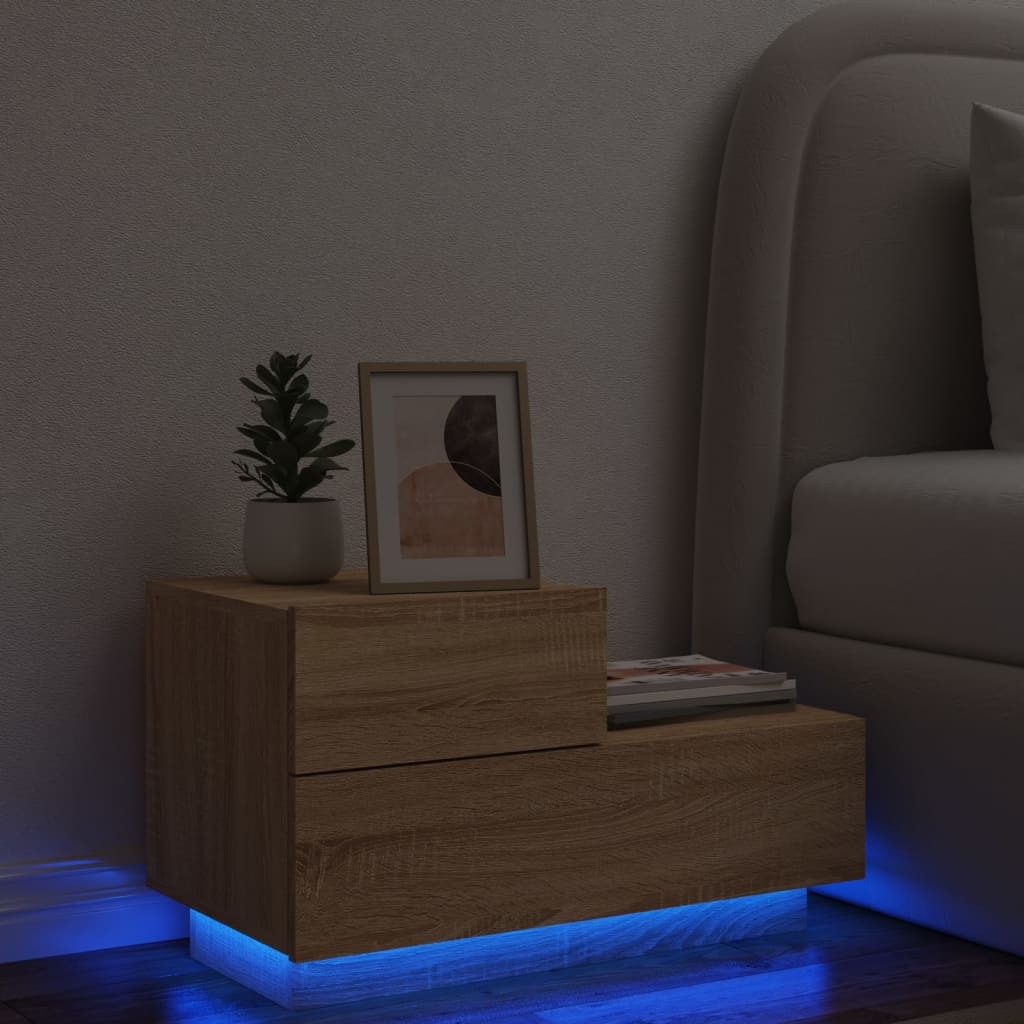 vidaXL Κομοδίνο με Φώτα LED Sonoma Δρυς 70 x 36 x 40,5 εκ.