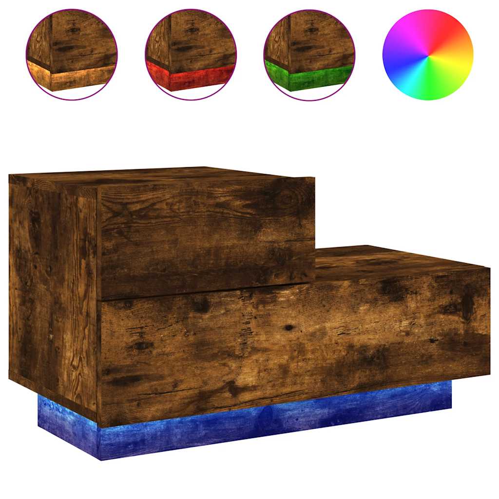 vidaXL Κομοδίνο με Φώτα LED Καπνιστή Δρυς 70 x 36 x 40,5 εκ.