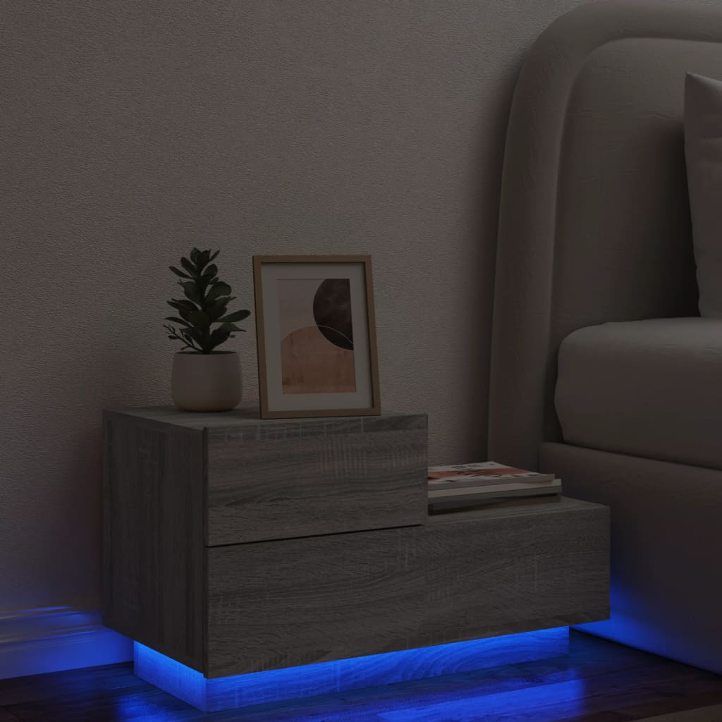 vidaXL Κομοδίνο με Φώτα LED Γκρι Sonoma 70 x 36 x 40,5 εκ.