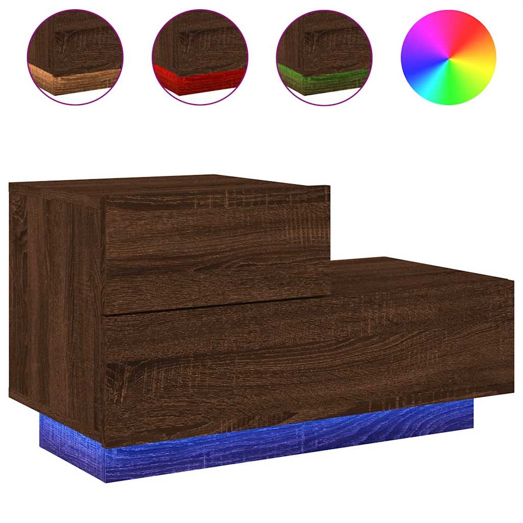 vidaXL Κομοδίνο με Φώτα LED Καφέ Δρυς 70 x 36 x 40,5 εκ.