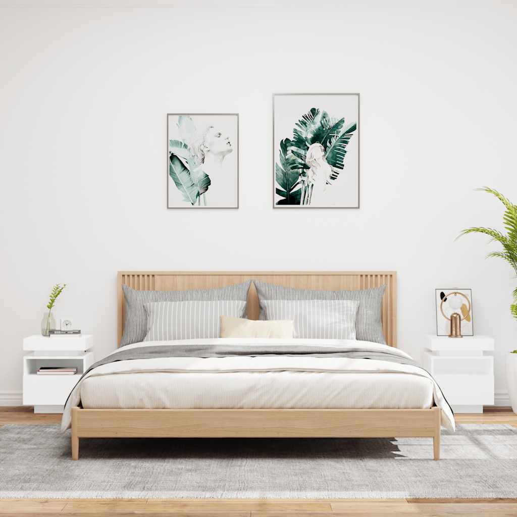 vidaXL Κομοδίνα με Φώτα LED 2 τεμ. Λευκά 40 x 39 x 48,5 εκ.