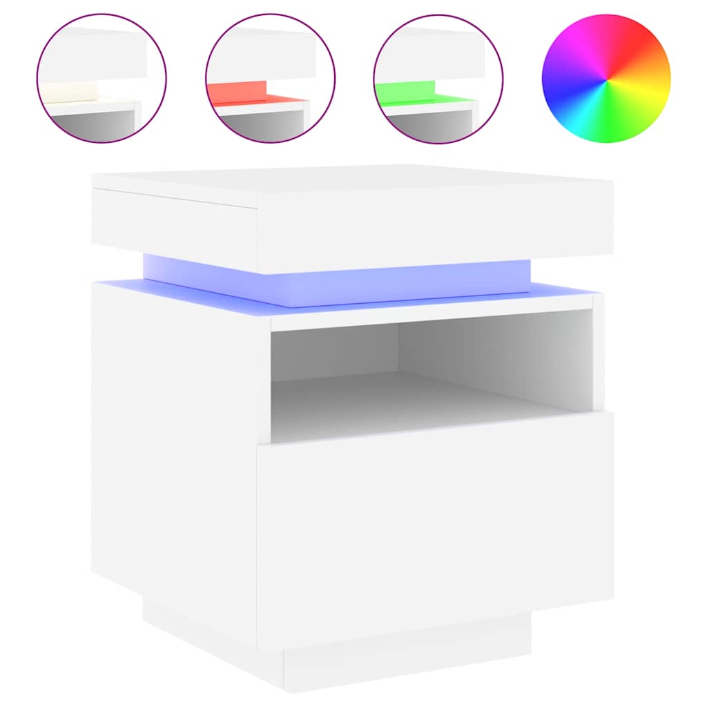 vidaXL Κομοδίνα με Φώτα LED 2 τεμ. Λευκά 40 x 39 x 48,5 εκ.