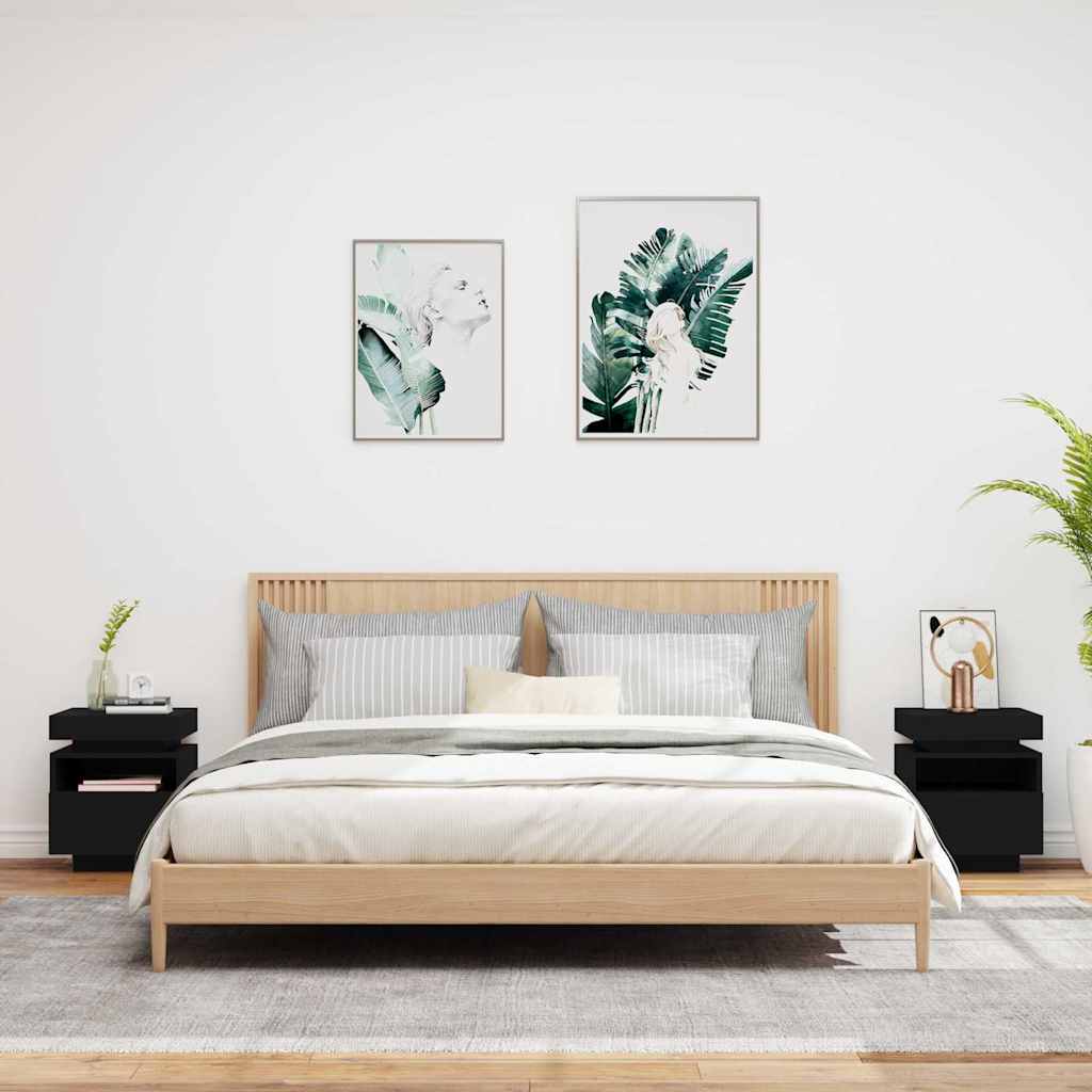 vidaXL Κομοδίνα με Φώτα LED 2 τεμ. Μαύρα 40x39x48,5 εκ.