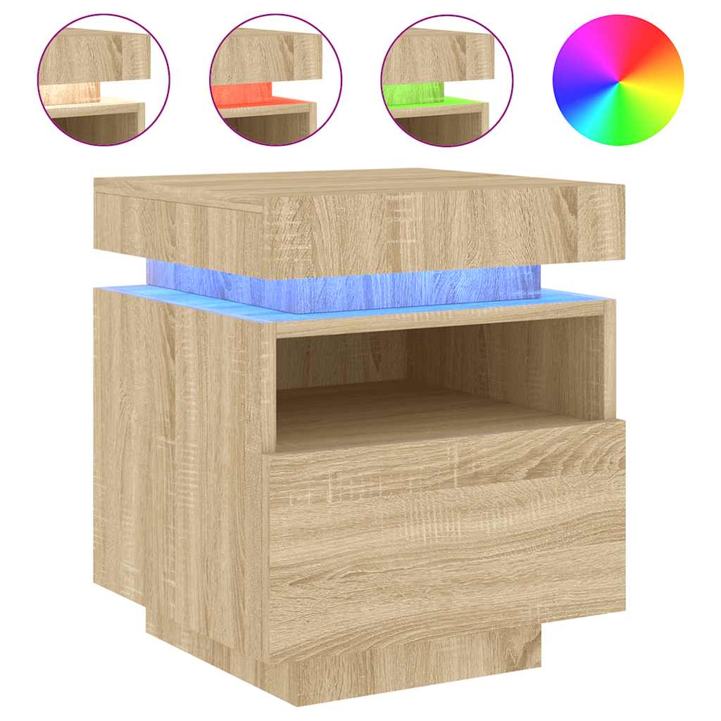 vidaXL Κομοδίνο με Φώτα LED Sonoma Δρυς 40 x 39 x 48,5 εκ.