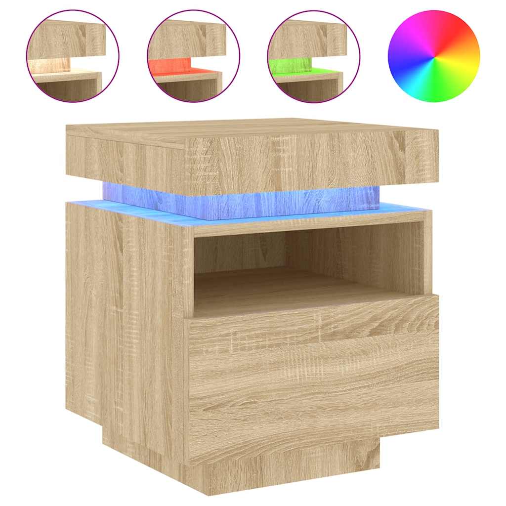 vidaXL Κομοδίνα με Φώτα LED 2 τεμ. Sonoma Δρυς 40x39x48,5 εκ.