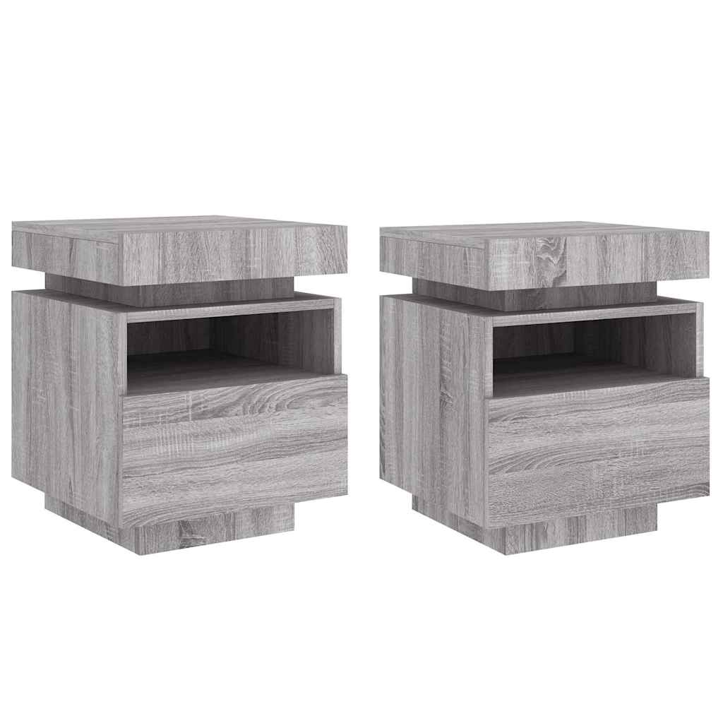 vidaXL Κομοδίνα με Φώτα LED 2 τεμ. Γκρι Sonoma 40x39x48,5 εκ.