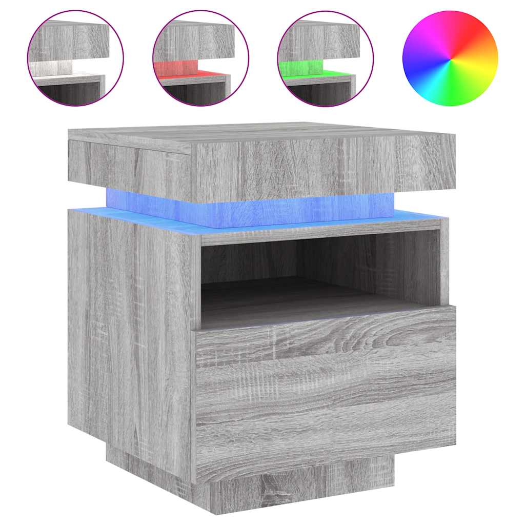 vidaXL Κομοδίνα με Φώτα LED 2 τεμ. Γκρι Sonoma 40x39x48,5 εκ.