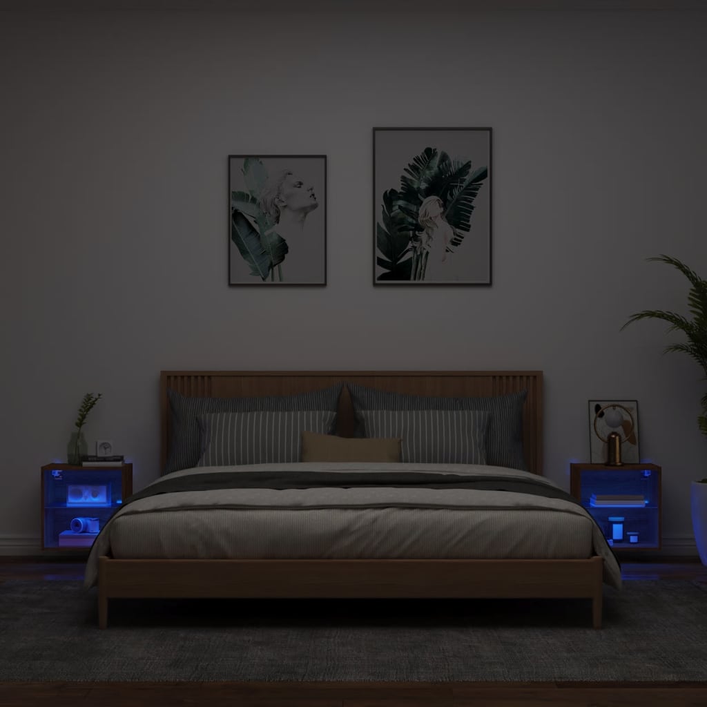 vidaXL LED Τοίχου Κρεβατοκάμαρας 2 τμχ. Brown Oak Compact