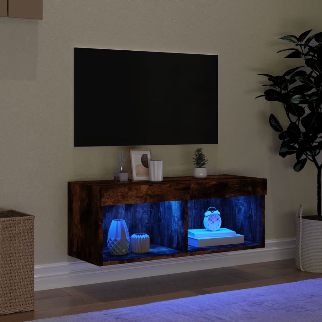 vidaXL Έπιπλο Τηλεόρασης με LED Καπνιστή Δρυς 80x30x30 εκ.