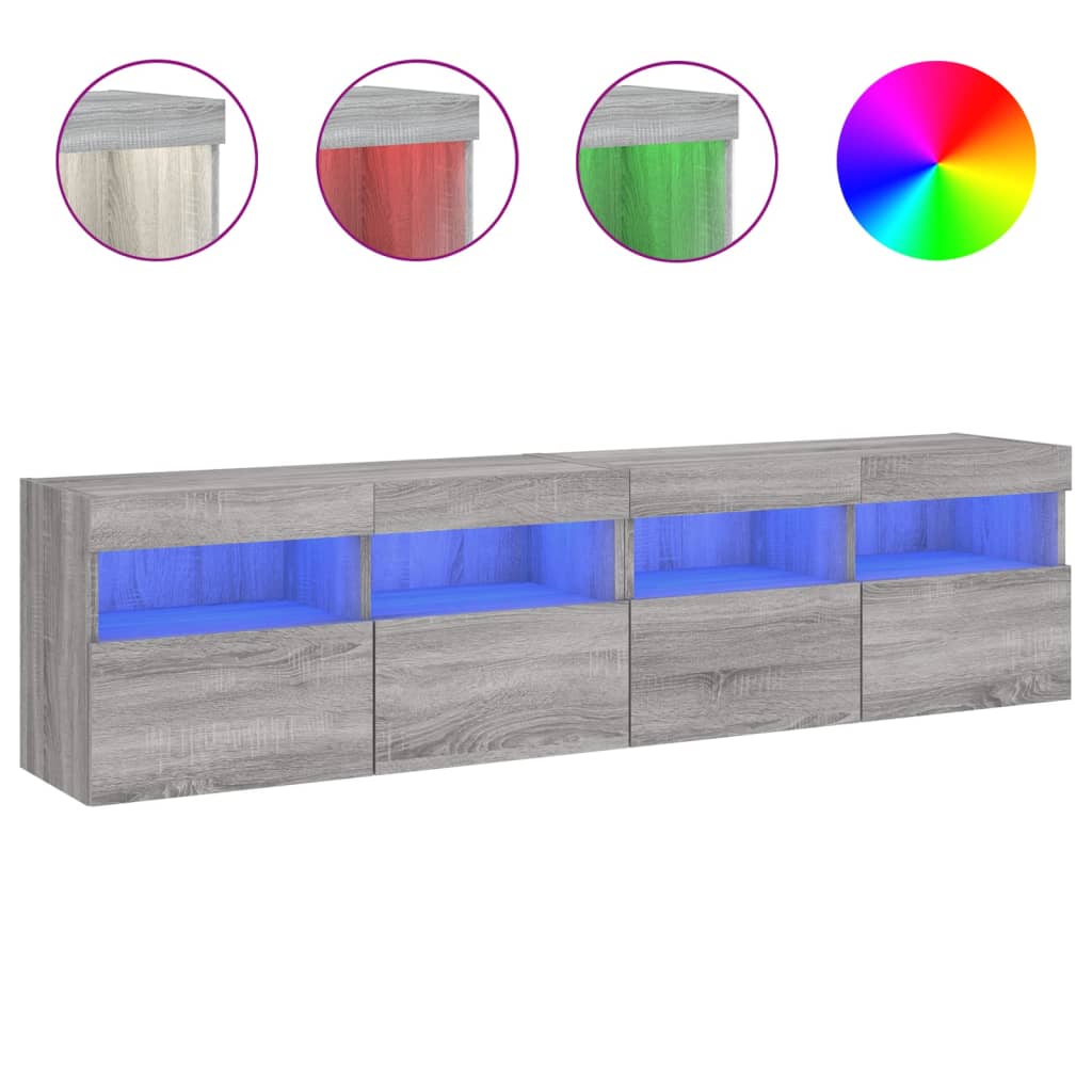 vidaXL Έπιπλα Τοίχου Τηλ. με LED 2 Τεμ. Γκρι Sonoma 80x30x40 εκ.