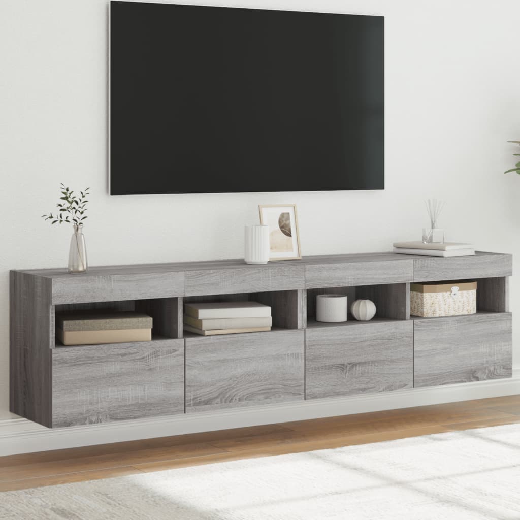 vidaXL Έπιπλα Τοίχου Τηλ. με LED 2 Τεμ. Γκρι Sonoma 80x30x40 εκ.
