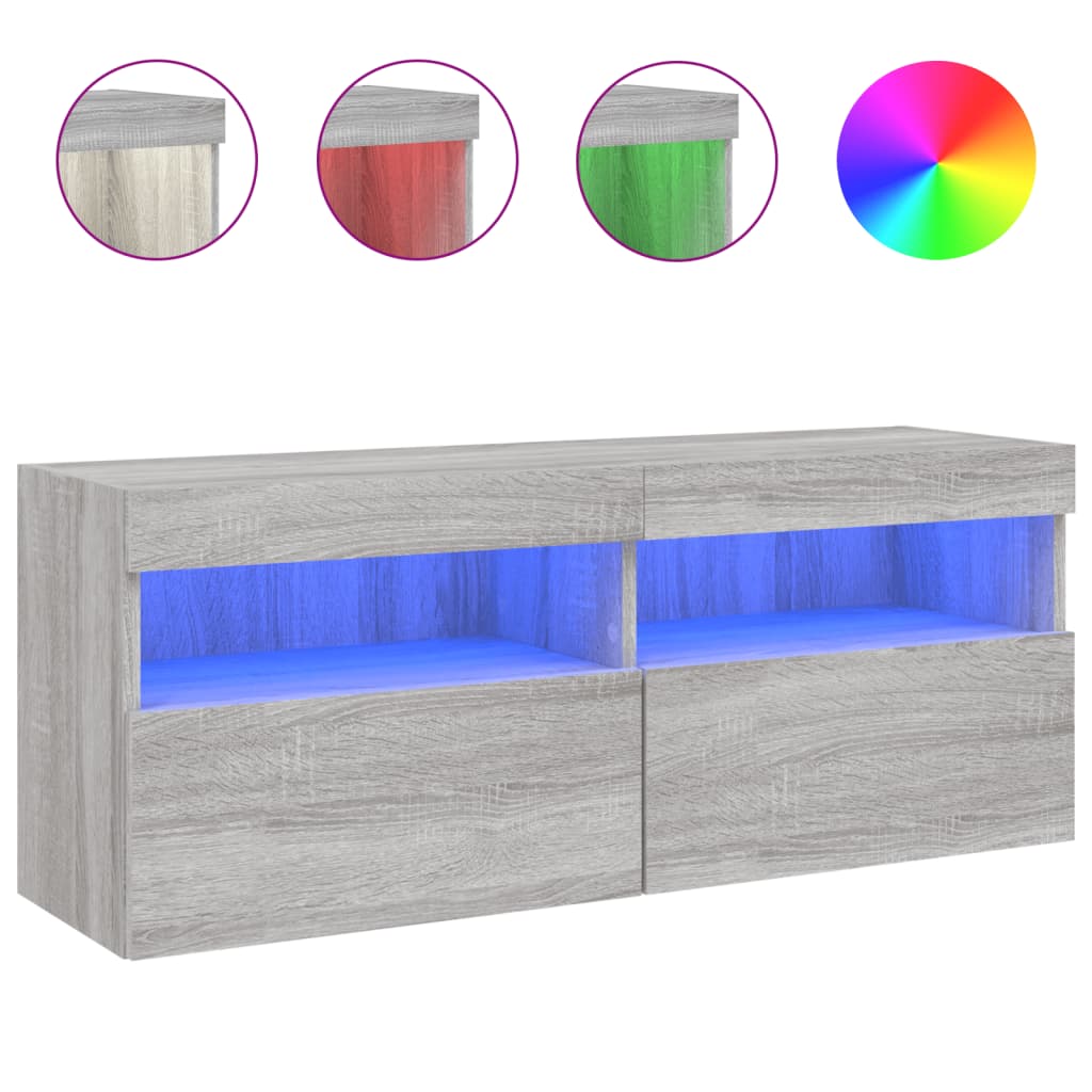 vidaXL Έπιπλο Τοίχου Τηλεόρασης με LED Γκρι Sonoma 100x30x40 εκ.