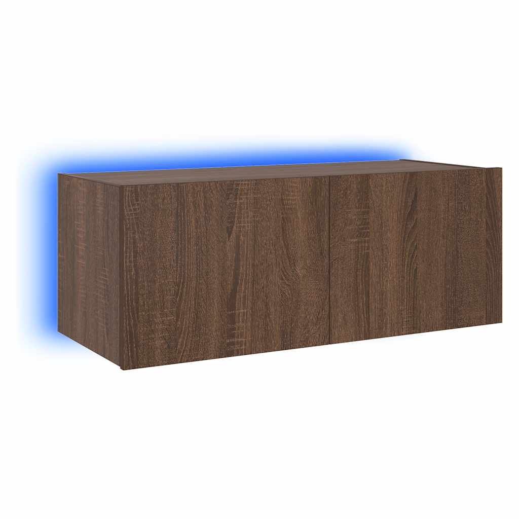 vidaXL Έπιπλο Τοίχου Τηλεόρασης με LED Καφέ Δρυς 80x35x31 εκ.