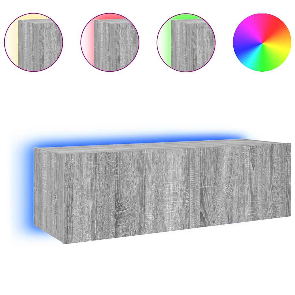 vidaXL Έπιπλο Τοίχου Τηλεόρασης με LED Γκρι Sonoma 100x35x31 εκ.