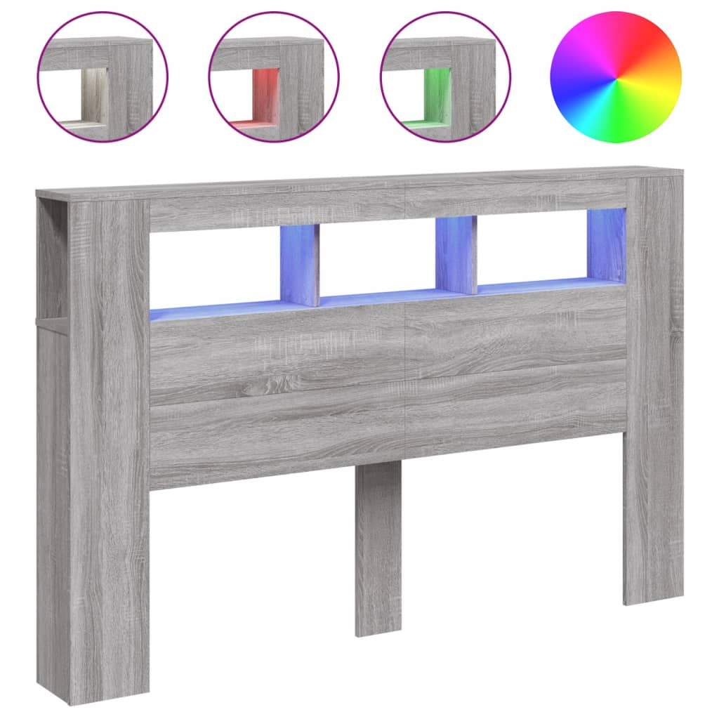vidaXL Κεφαλάρι Κρεβατιού με LED Γκρι Sonoma 160x18,5x103,5 εκ