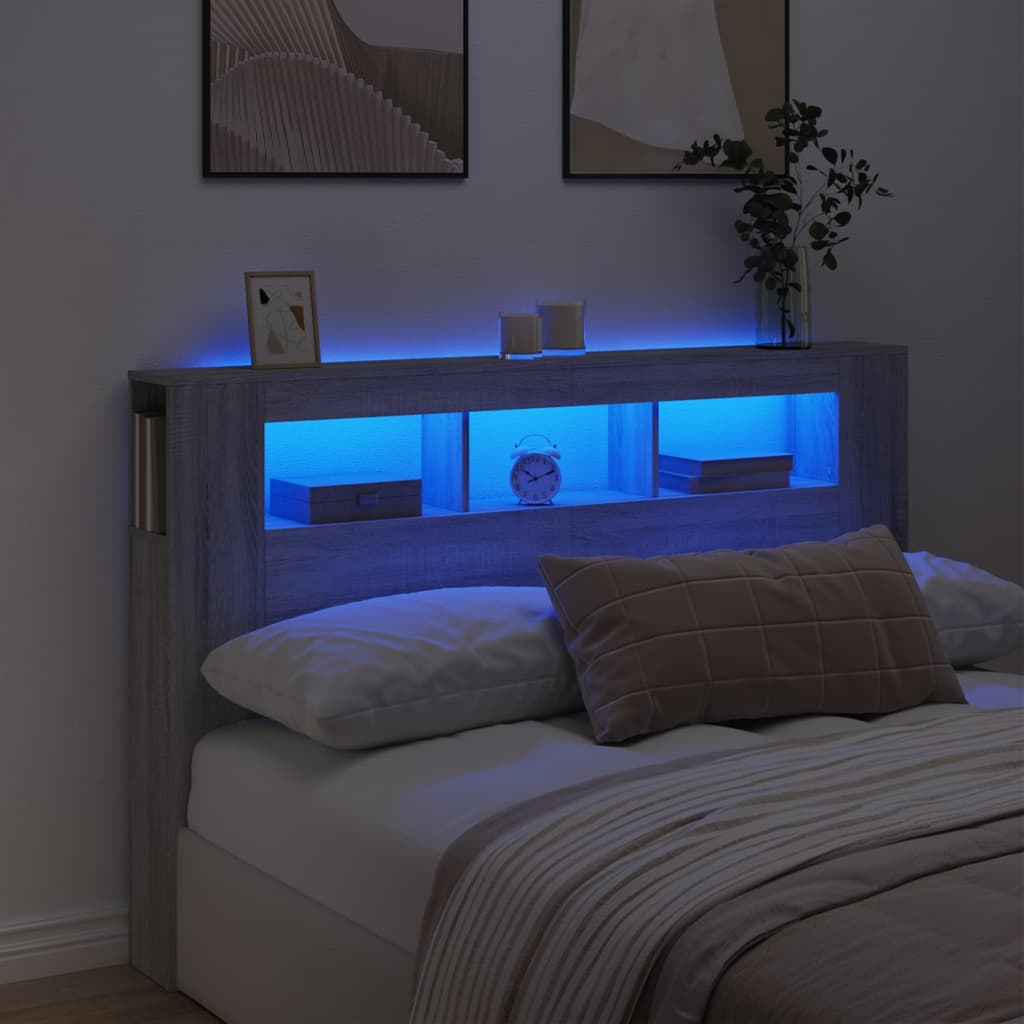 vidaXL Κεφαλάρι Κρεβατιού με LED Γκρι Sonoma 160x18,5x103,5 εκ