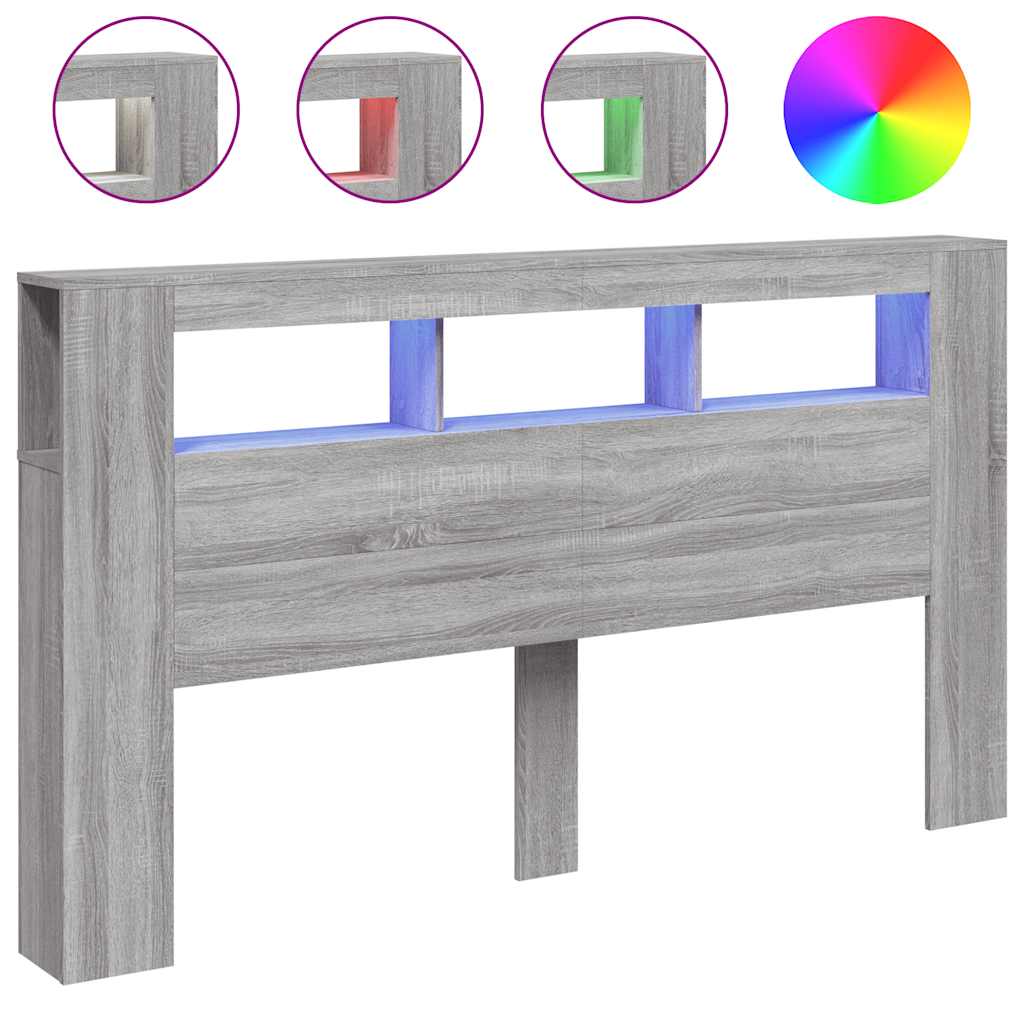 vidaXL Κεφαλάρι Κρεβατιού με LED Γκρι Sonoma 180x18,5x103,5 εκ