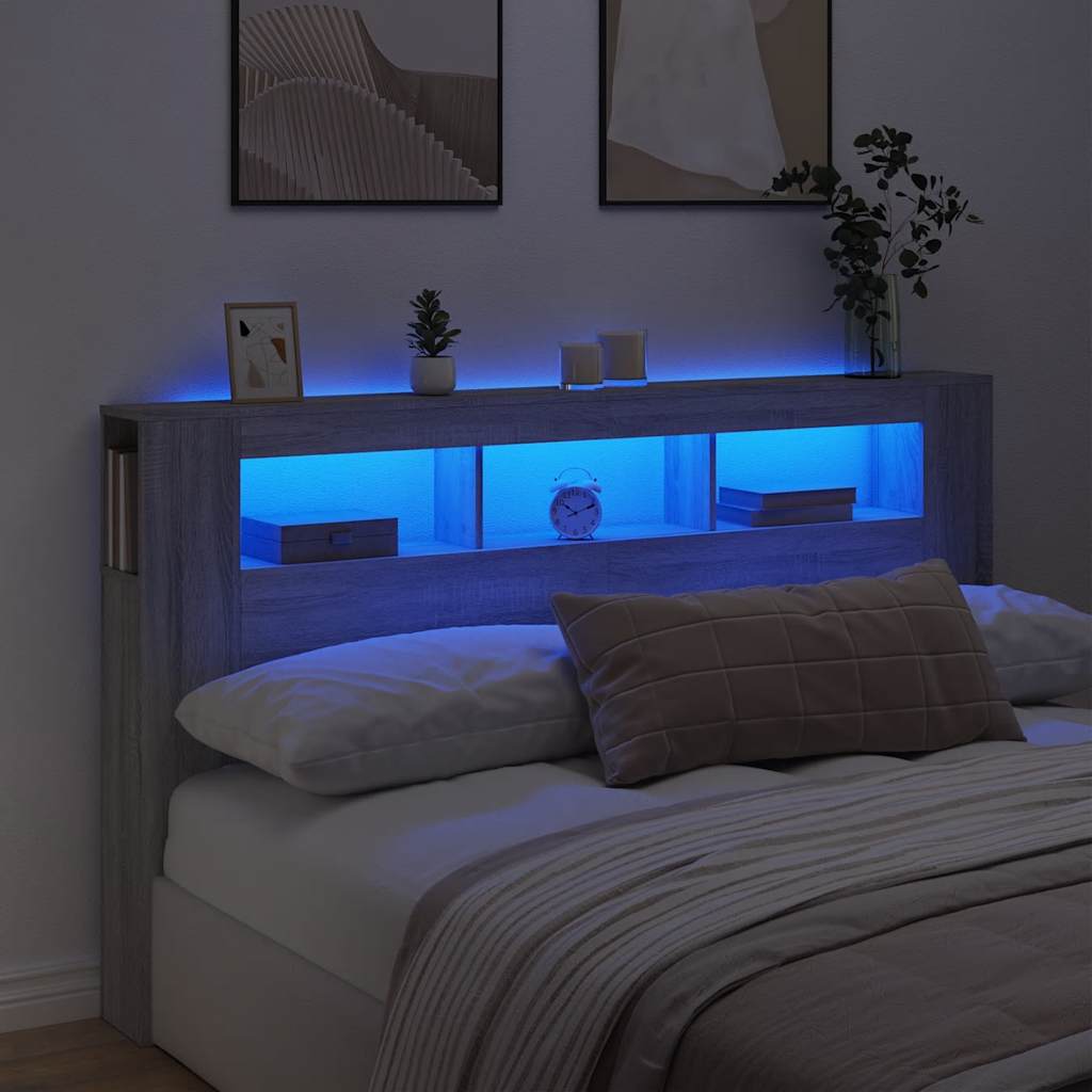 vidaXL Κεφαλάρι Κρεβατιού με LED Γκρι Sonoma 180x18,5x103,5 εκ