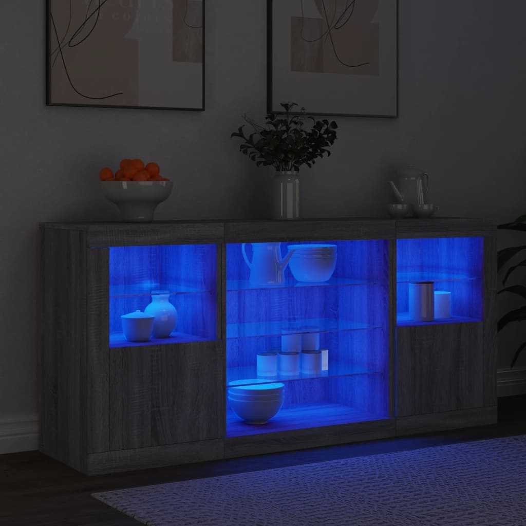 vidaXL Μπουφές με LED Γκρι Sonoma 142,5x37x67 εκ.