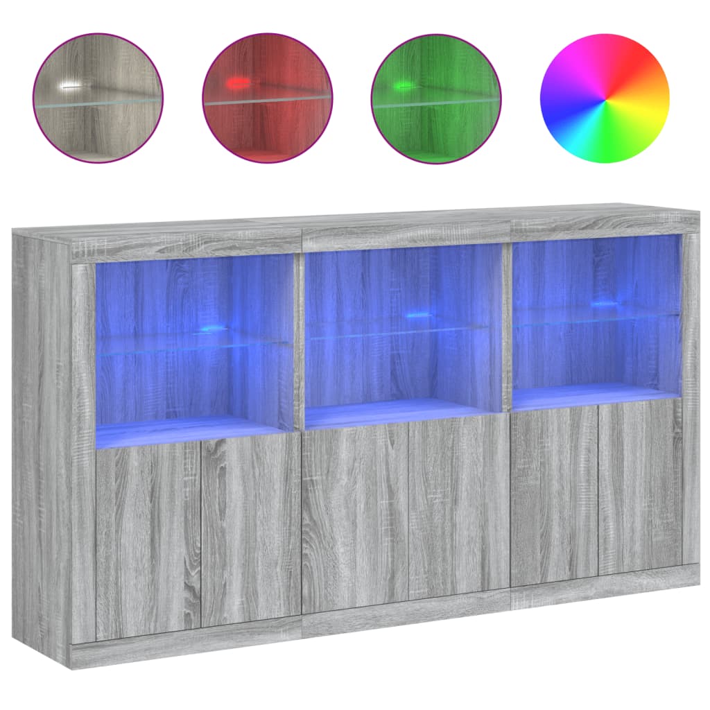 vidaXL Μπουφές με Φώτα LED Γκρι Sonoma 181,5 x 37 x 100 εκ.