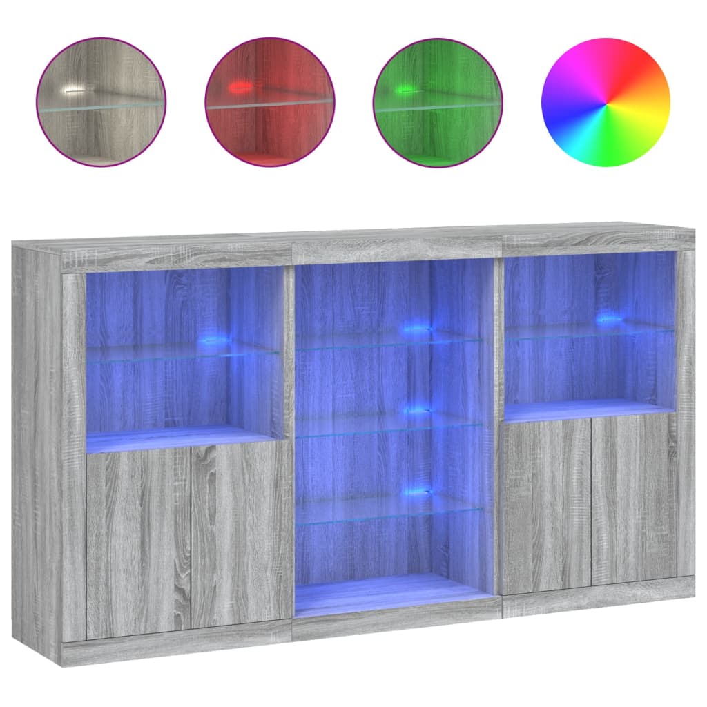 vidaXL Μπουφές με Φώτα LED Γκρι Sonoma 181,5 x 37 x 100 εκ.