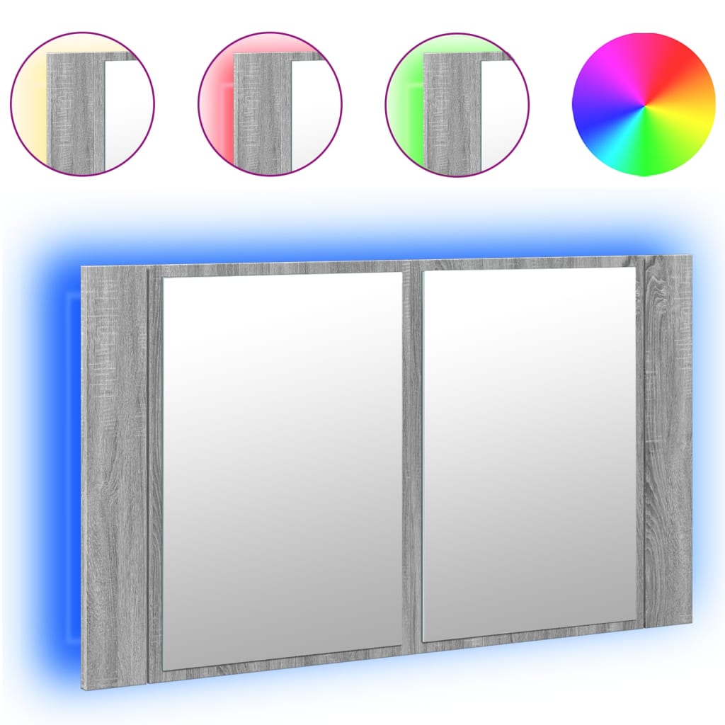 vidaXL Ντουλάπι Μπάνιου Καθρέφτη/Φως LED Γκρι Sonoma 80x12x45εκ Ακρυλ.