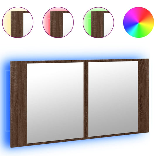 vidaXL Ντουλάπι Μπάνιου Καθρέφτη & LED Καφέ Δρυς 90x12x45εκ Ακρυλικό