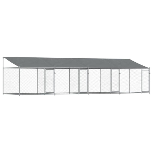 vidaXL Κλουβί Σκύλου με Οροφή και Πόρτες Γκρι 8x2x2 μ. Γαλβ. Χάλυβας
