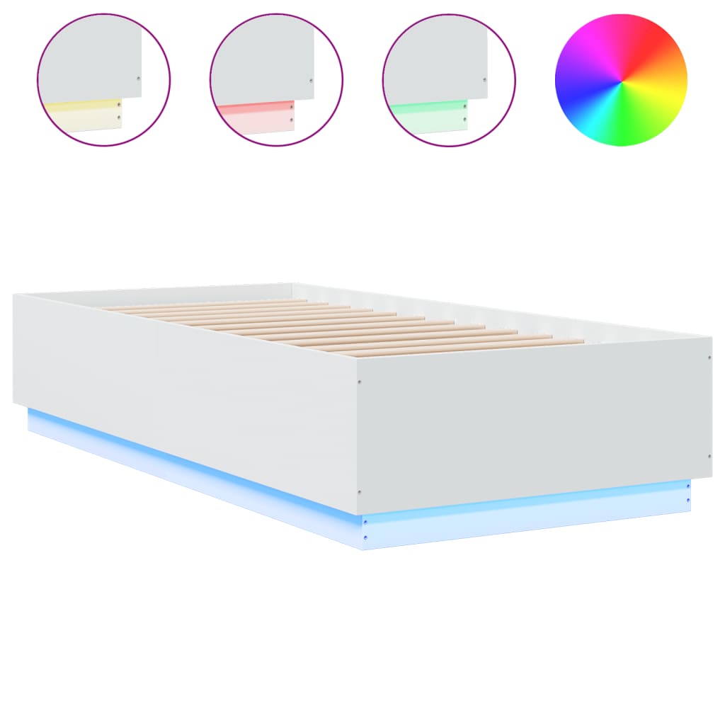 vidaXL Πλαίσιο Κρεβατιού με LED Λευκό 90 x 200 εκ. Επεξεργ. Ξύλο
