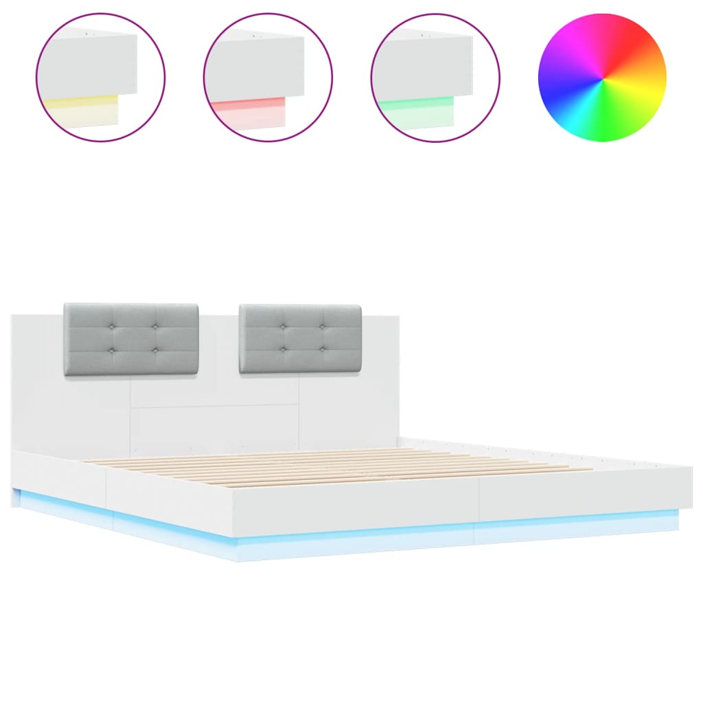 vidaXL Πλαίσιο Κρεβατιού με Κεφαλάρι/LED Λευκό 200 x 200 εκ.