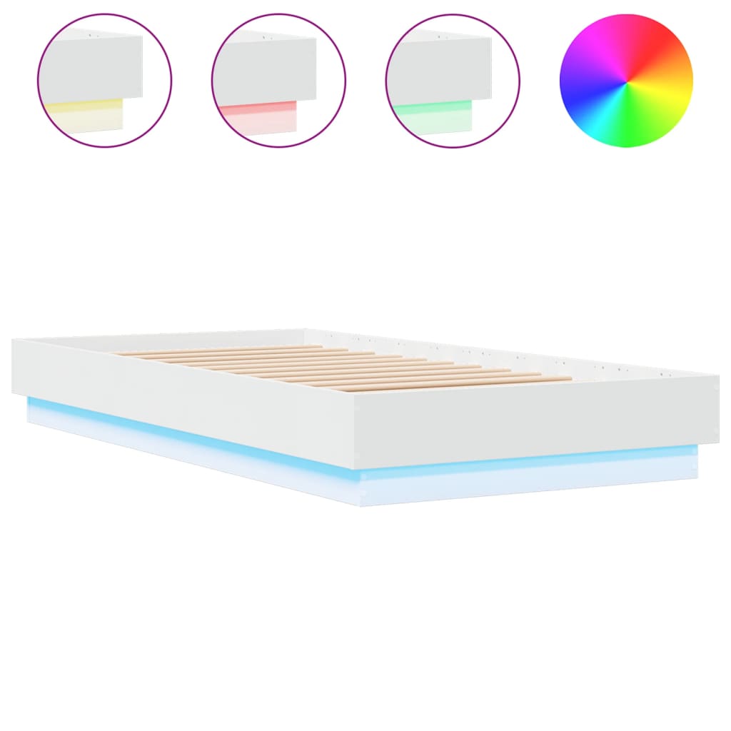 vidaXL Πλαίσιο Κρεβατιού με λυχνίες LED Λευκό 75 x 190 εκ.