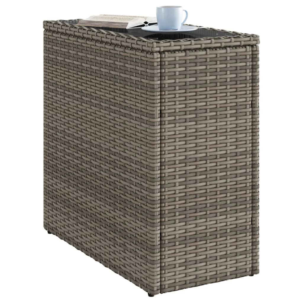 vidaXL Τραπέζι Κήπου με Γυάλινη Επιφ. Γκρι 58x27,5x55 εκ. Συνθ. Ρατάν
